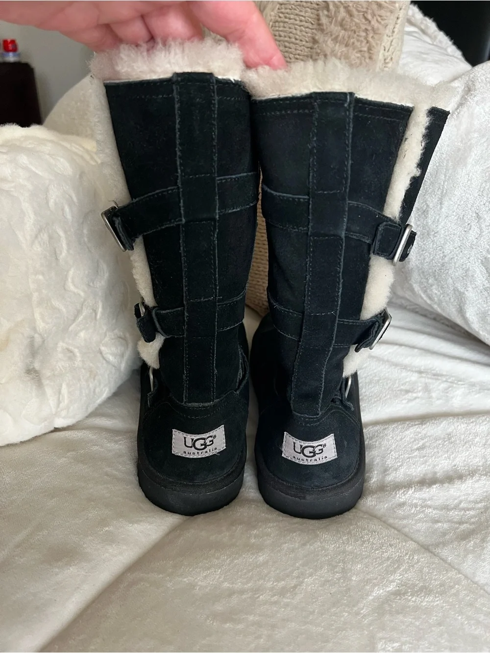 UGG Black Suede Shearling-Lined Mid-Calf Boots
